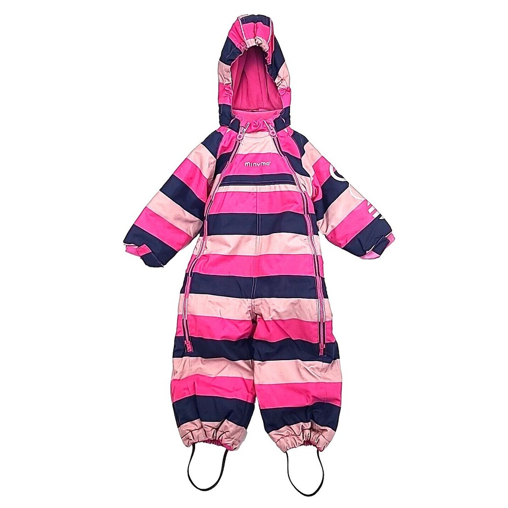Minymo Snowsuit Baby Girls 18 Months 18M Pink Blue Stripe Double Deep Zip Hooded